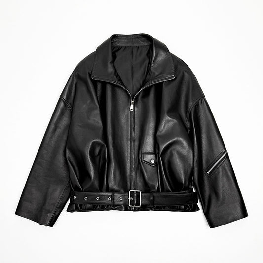 Women Oversized Leather Motorcycle Jacket