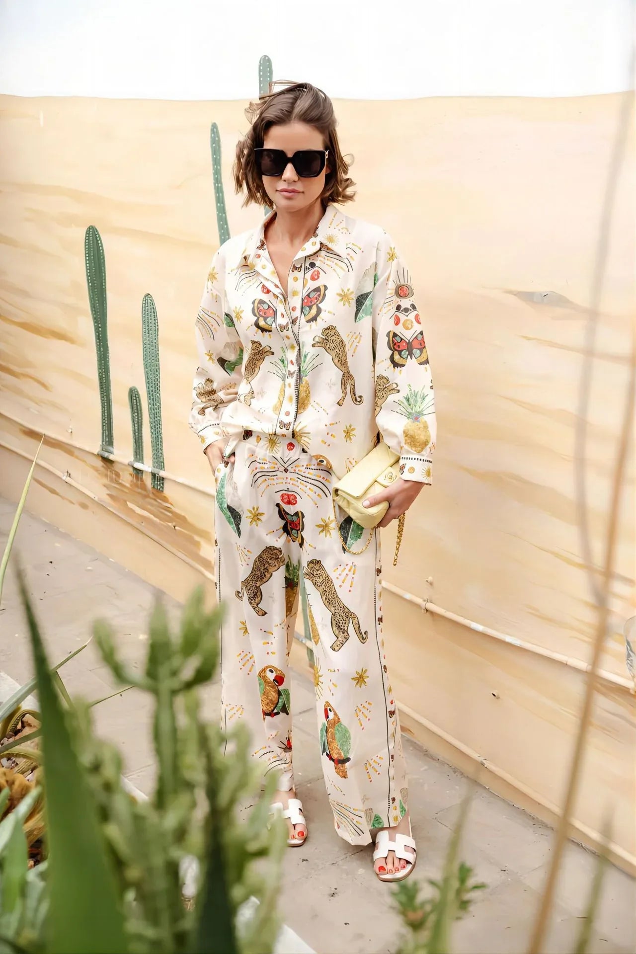 Macaron print linen coastal two piece outfit 3 S