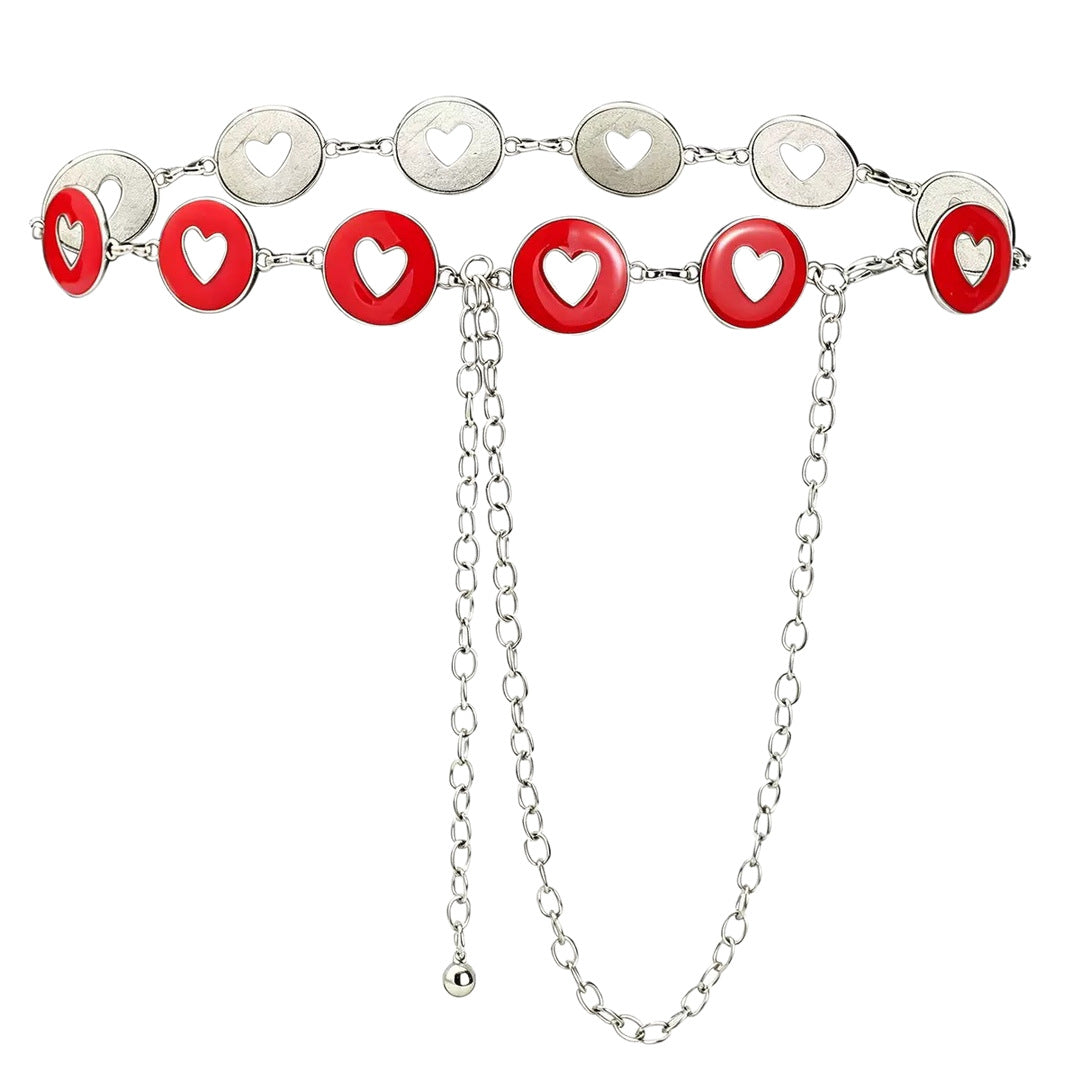Women’s Red Enamel Heart Waist Chain with Draped Detail