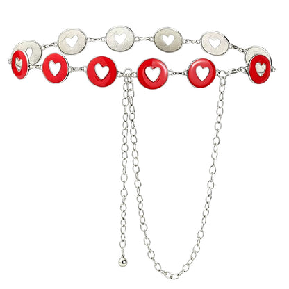 Women’s Red Enamel Heart Waist Chain with Draped Detail