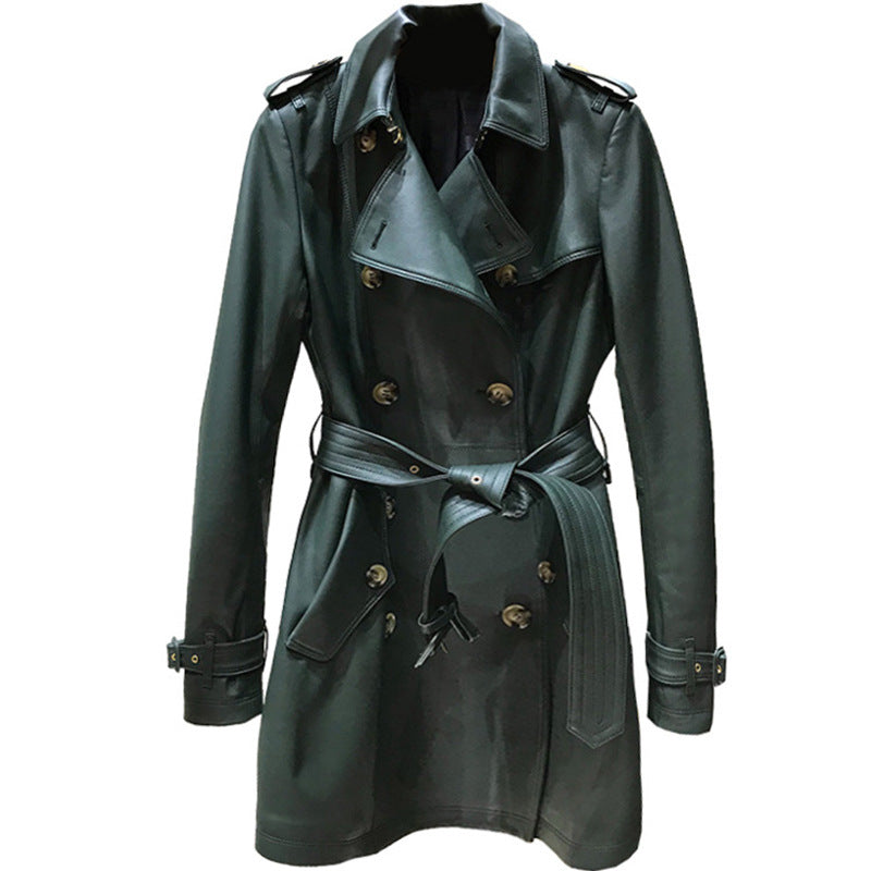 British sheepskin leather trench coat women