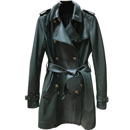 British sheepskin leather trench coat women