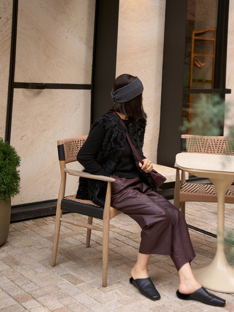 Women Leather Baggy Pants Retro Elastic Waist Loose Fit