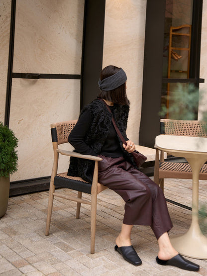 Women Leather Baggy Pants Retro Elastic Waist Loose Fit