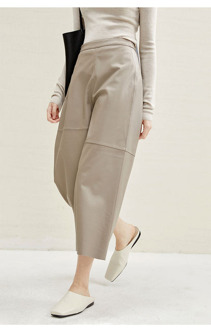 High Rise Leather Elephant Style Pants Straight Leg Midi Culotte