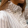Beige Brown Women's Striped Button Down Shirt