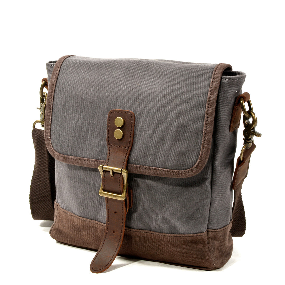 Small Canvas Messenger Bag with Top-Grain Cowhide Leather Trim 1