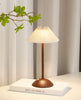 Nordic Pleated Table Lamp Rechargeable LED Wooden Base Bedside Light