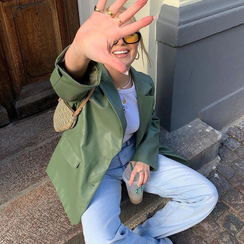 Women's faux leather blazer jacket