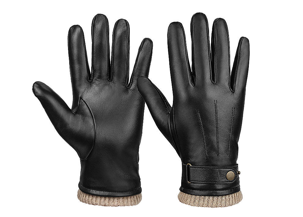 Men's leather gloves with fleece lining