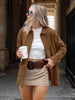 Brown Faux Suede Jacket Women’s Long Sleeve Lapel Coat with Pockets