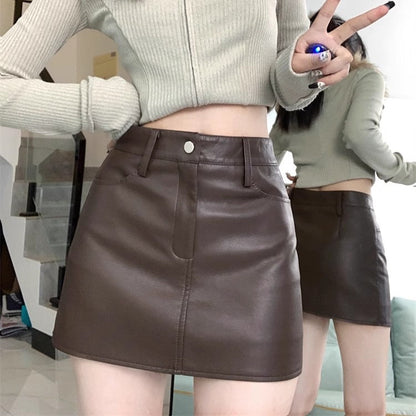High Waist Black PU Leather Mini Skirt for Women