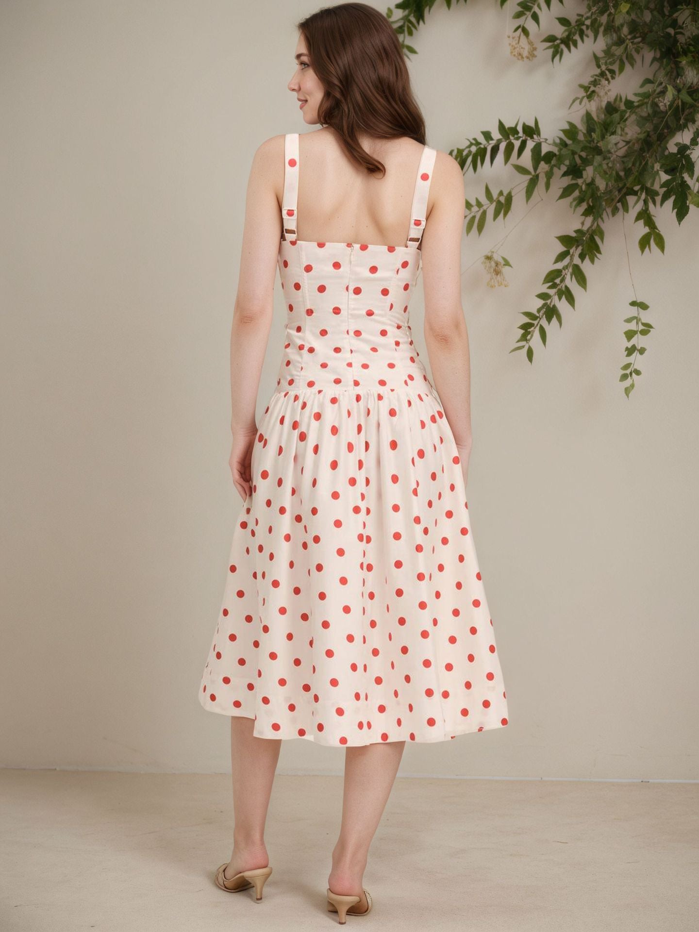 Women’s Sleeveless Polka Dot Summer Dress Midi Sundress Vacation Outfit