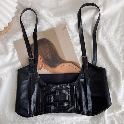 Women’s Black Corset Waist Belt with Adjustable Shoulder Straps