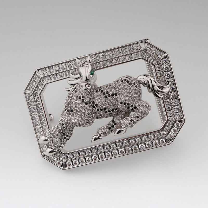 Horse Belt Buckle with Rhinestones and Stainless Steel Frame