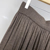 Women Wool Knit Midi Skirt Brown Elastic Waist Pleated Wool Skirt
