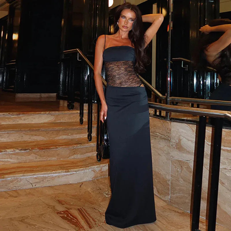 Burgundy lace hollow out slim fit maxi dress 4 S