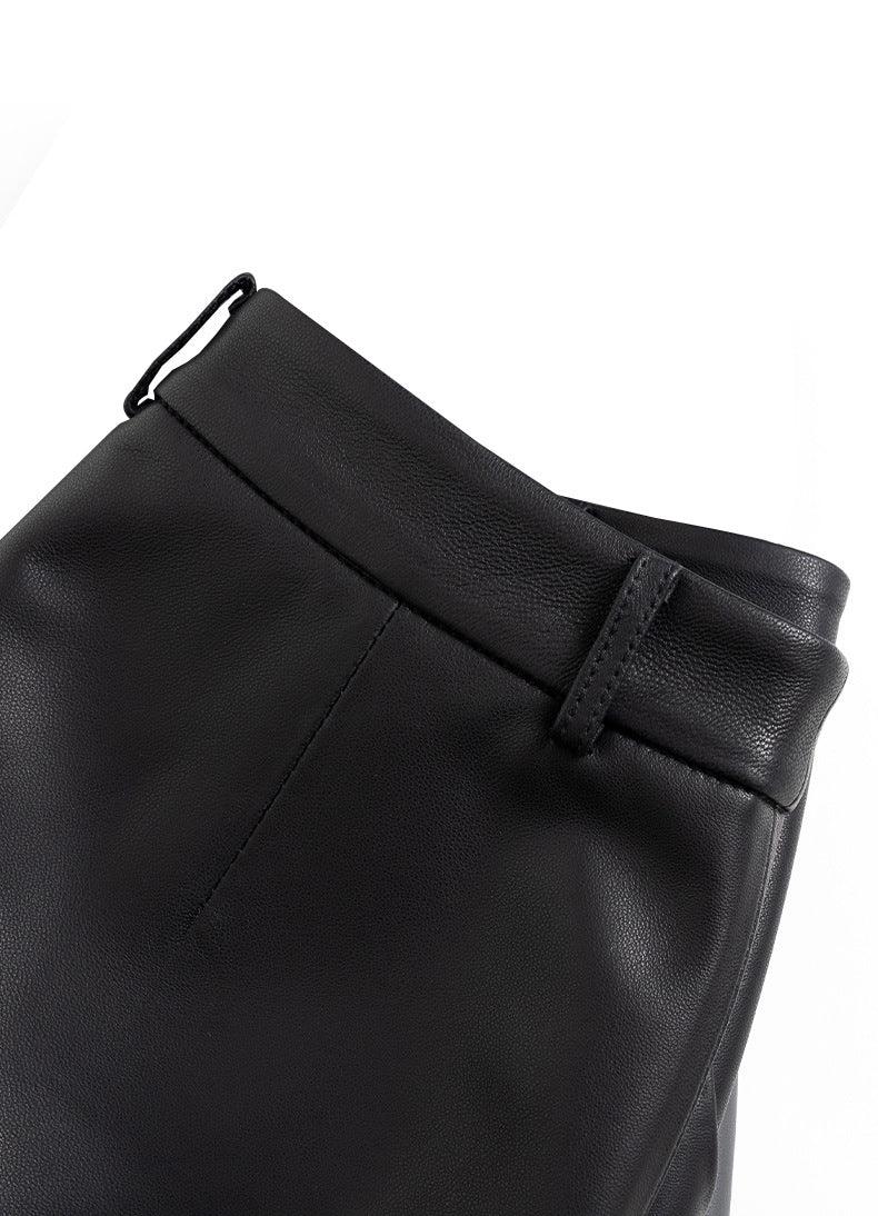 Genuine sheepskin black leather hot shorts