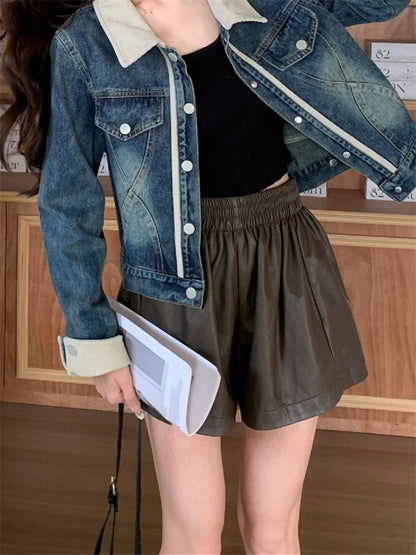 Brown High Waisted Faux Plus Size Leather Shorts