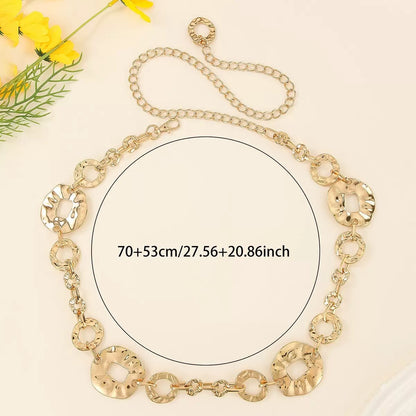 Women’s Gold Circle Waist Chain with Textured Links