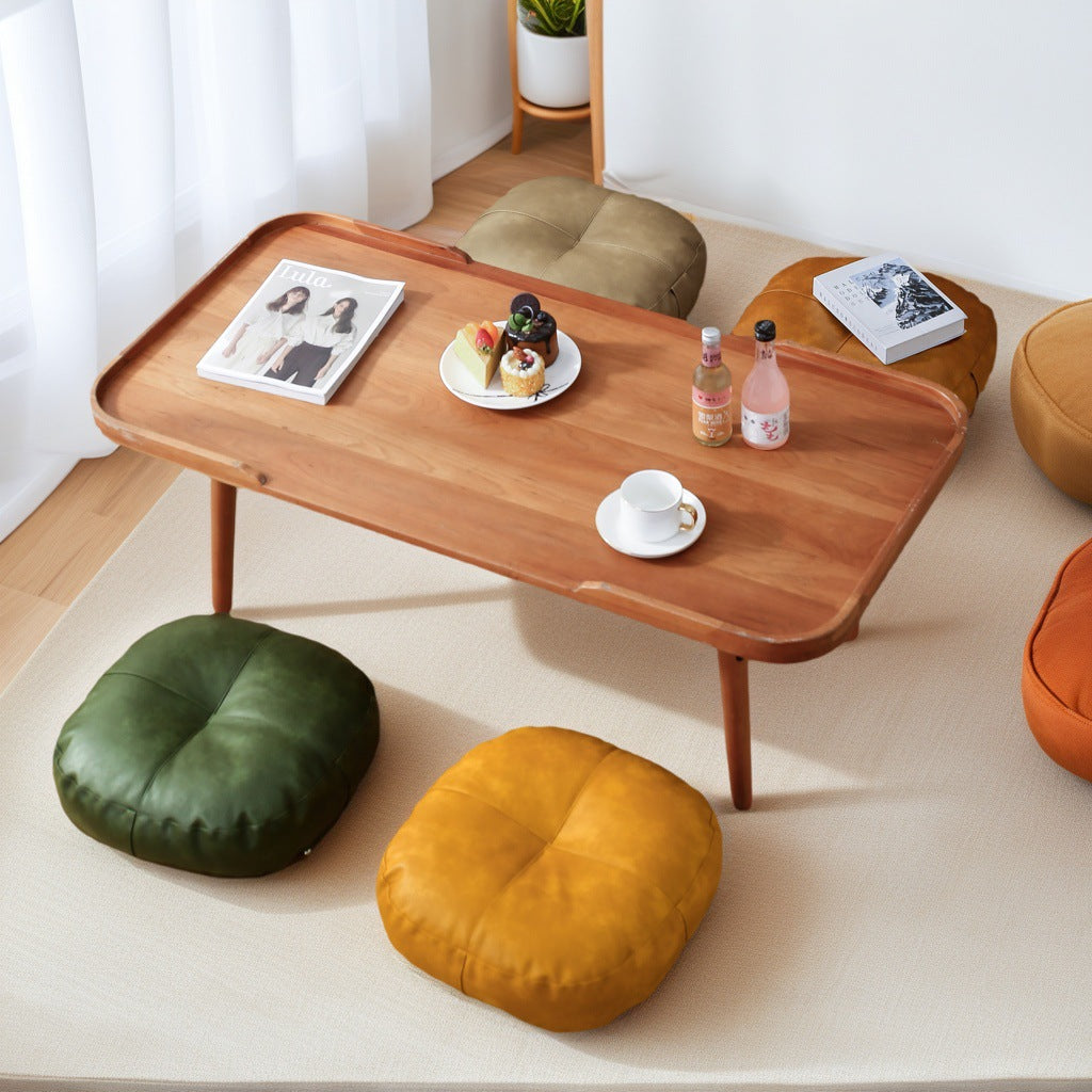 Faux Leather Pouf Ottoman Round Floor Seat Cushion