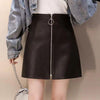 Black PU Leather Mini Skirt with Zipper High Waist A-Line Fit