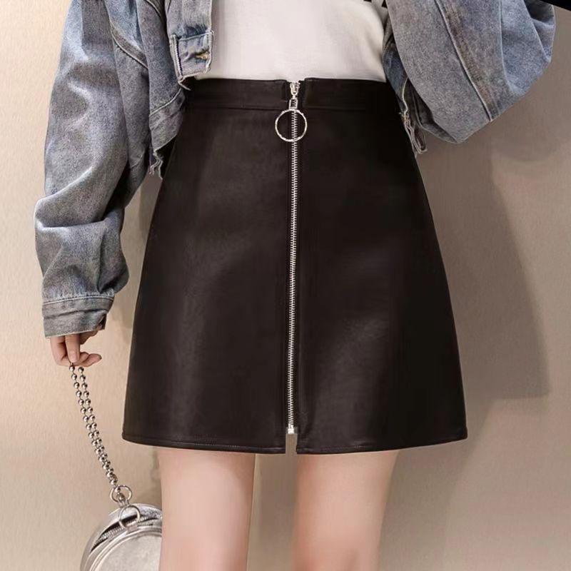 Black PU Leather Mini Skirt with Zipper High Waist A-Line Fit