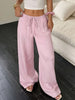 White Cotton Lounge High Waisted Pants for Women with Pockets