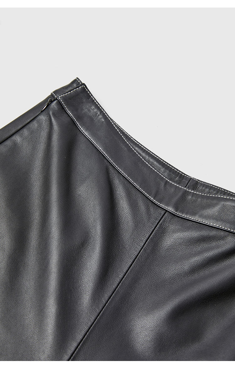 Irregular Cut Leather Wide Leg Pants for Women Cropped Straight Fit