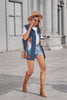Aztec Pattern Blue Denim Vest Women’s Loose Fit