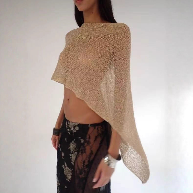 Sheer Mesh Knit Beach Cover-Up Top & Skirt Set