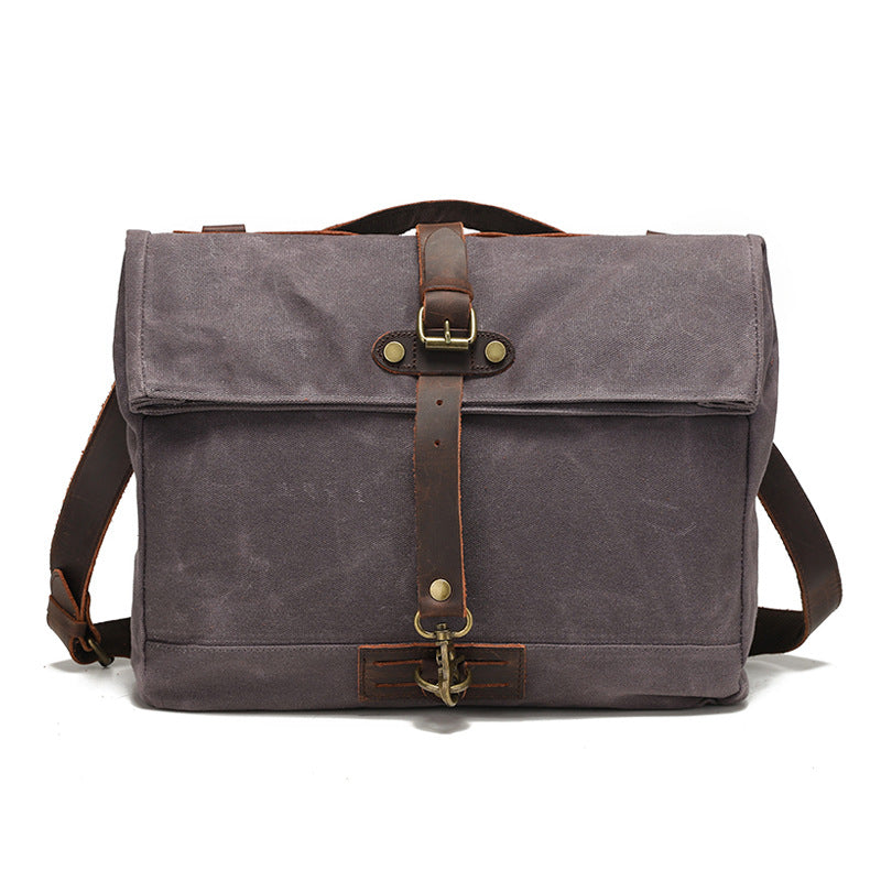 Canvas Messenger Bag with Waxed Finish and Top-Grain Cowhide Leather 3