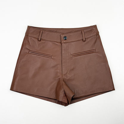Women’s Silver Leather Mid-Rise  Shorts