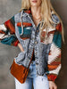 Oversized Aztec Denim Jacket with Hood and Tribal Sleeves