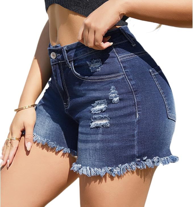 Women's Denim Shorts With Ripped Detail