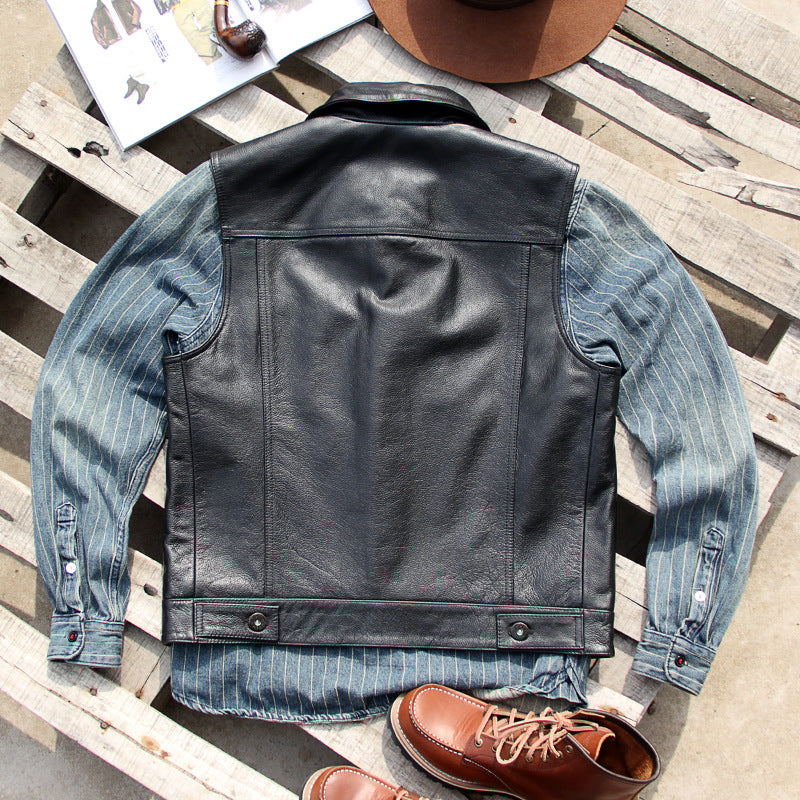 Black vegetable tanned lambskin riding leather vest