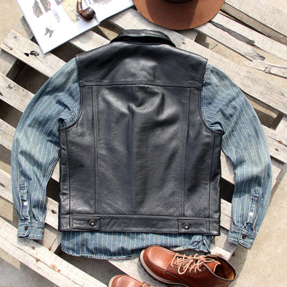 Black vegetable tanned lambskin riding leather vest