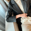 Black genuine leather women blazer jacket