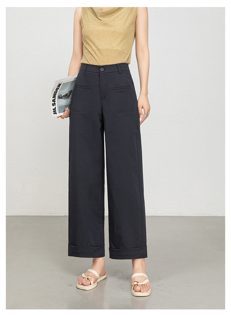 High waisted cropped pants women with rolled cuffs