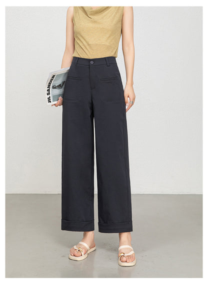 High waisted cropped pants women with rolled cuffs
