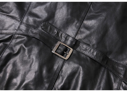 Men Leather Vest Sheepskin Black V-Neck Button Waistcoat