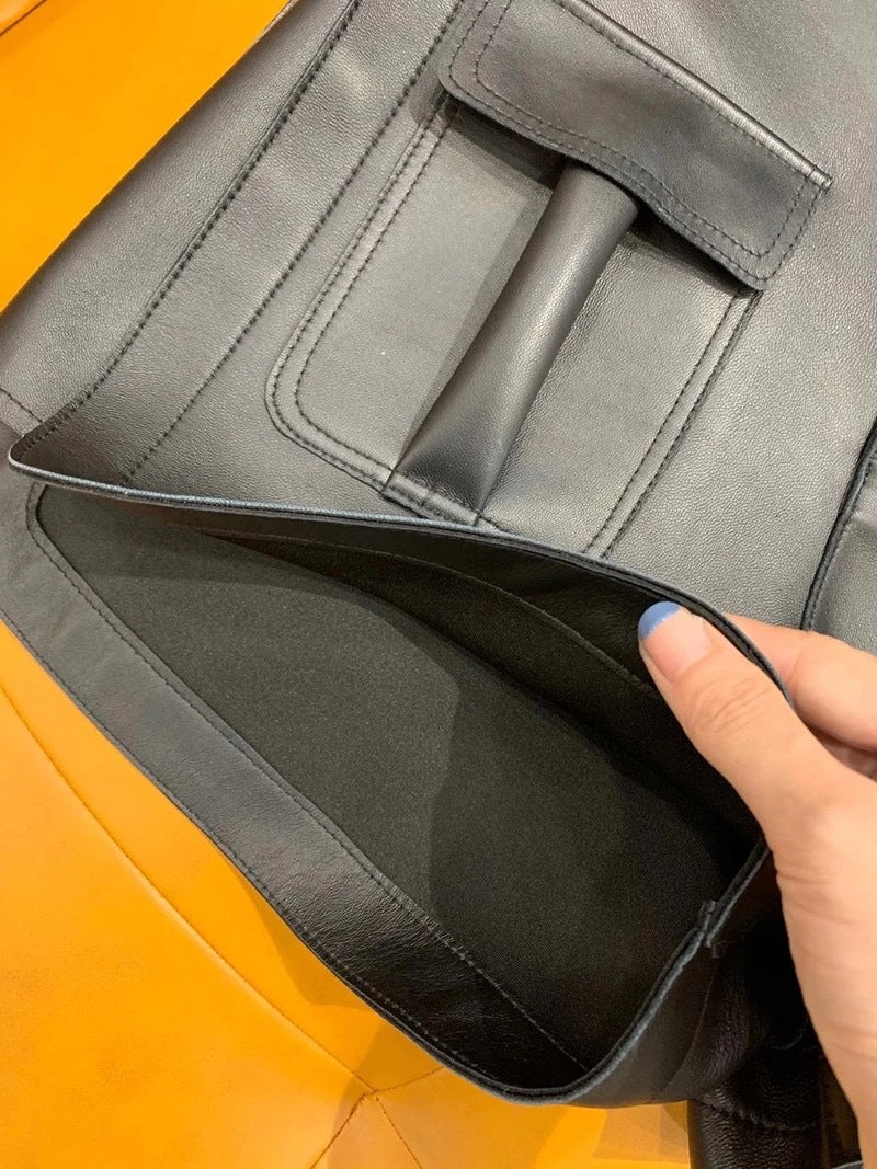 Women Genuine Leather Workwear Shorts High Waisted