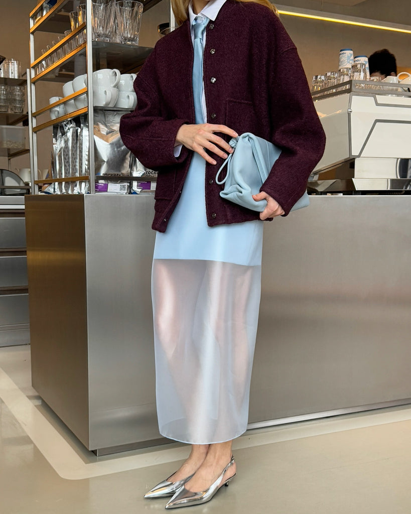 High Waist Sheer Overlay Long Office Skirt