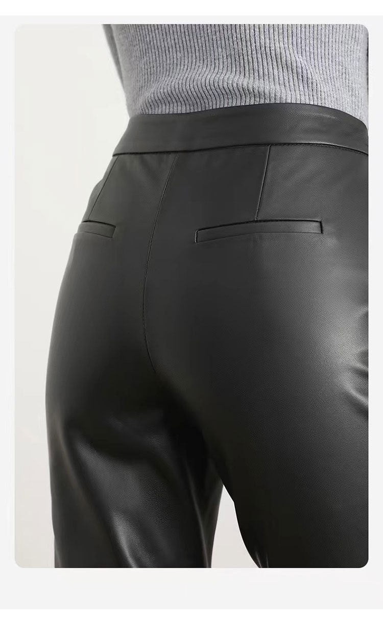 Women’s High Waisted Black Cropped Leather Pants