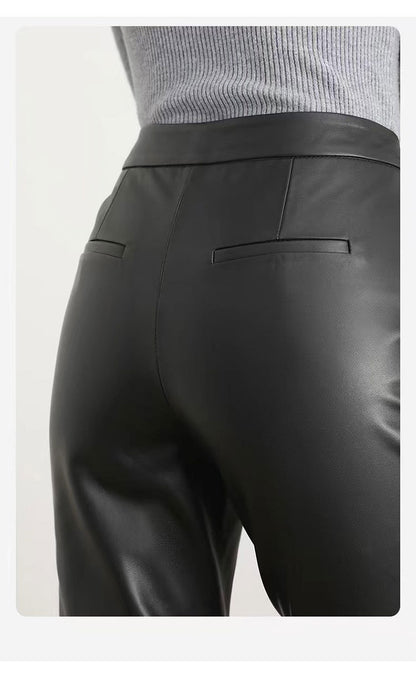 Women’s High Waisted Black Cropped Leather Pants