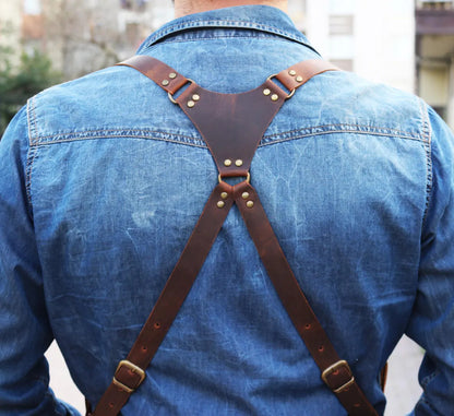 Men’s Shoulder Holster Bag in Brown Faux Leather for Hands-Free Carry