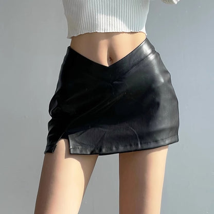 Above knee Causal PU Leather Short Skirts