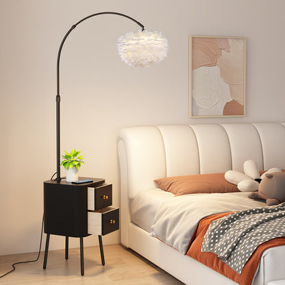 Floor Arc Lamp with Table, Drawer and Wireless Charger
