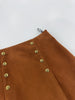 High-Waisted Suede Skirt with Gold Button Detail