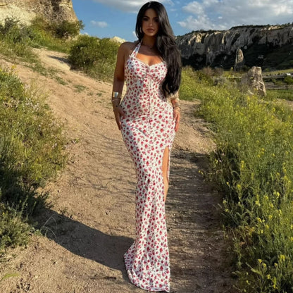 Ruched Side Slit Midi Maxi Dress Boho Summer Floral with Slit